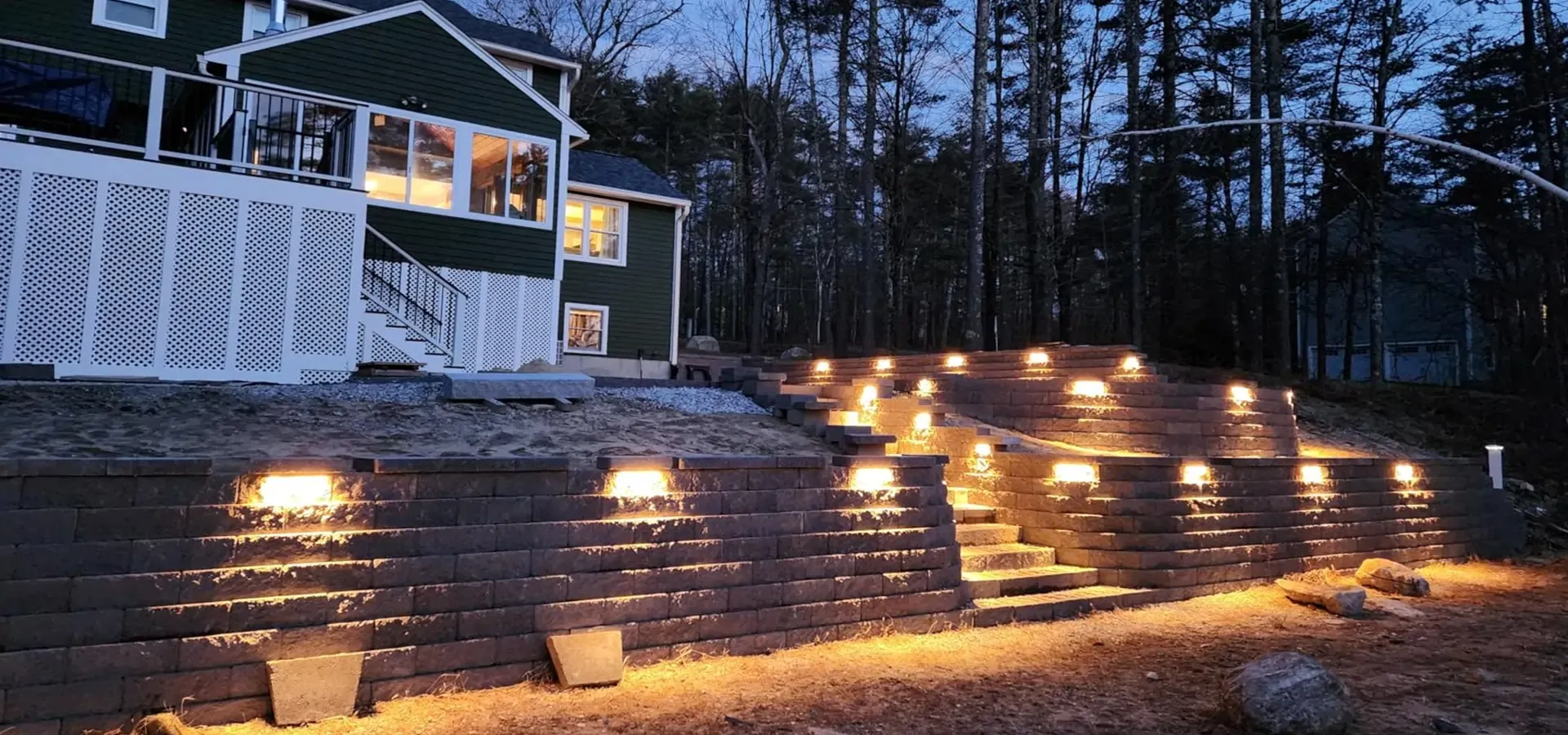 Lumenex hardscape lights in a paver wall